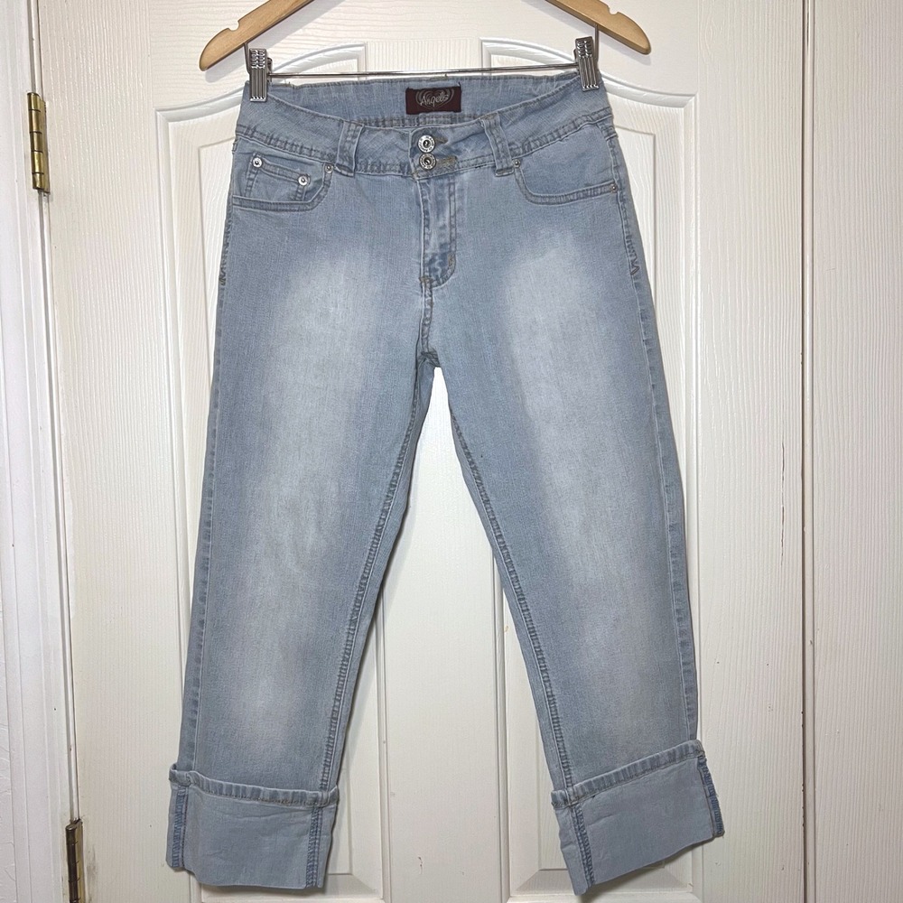 Angels Jeans Vintage Y2K Light Wash Denim Capris Double Button Cuffed Size 8